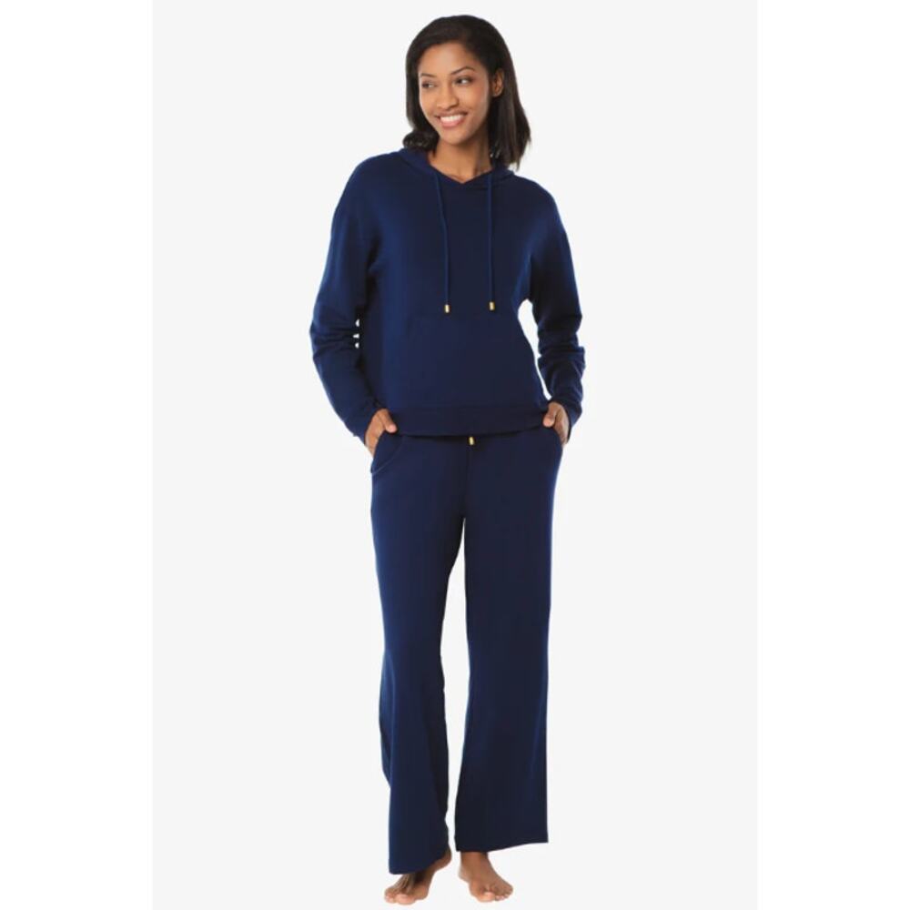 Helen Jon Navy Blue Luxe Lounge Set Hoodie SMALL & Wide Leg Pants MEDIUM